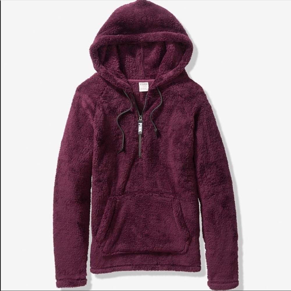 NEW VS PINK PLUM TEDDY FAUX FUR PULLOVER
